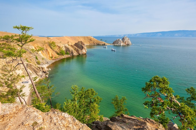 Baikal lake near Khuzhir villahe at Olkhon island in Siberia, Russia. Lake Baikal is the largest freshwater lake in the world.