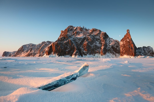 Baikal lake in winter with snow and ice Olkhon island Baikal Siberia Russia