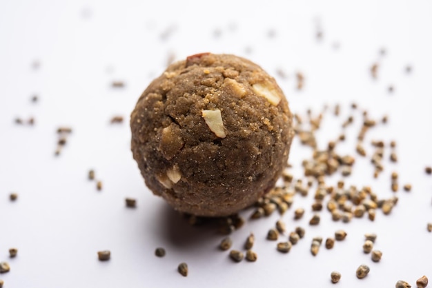 Bajra Atta Ladoo or kuler laddoo Millet Flour Laddu a popular winter sweet snack food from India