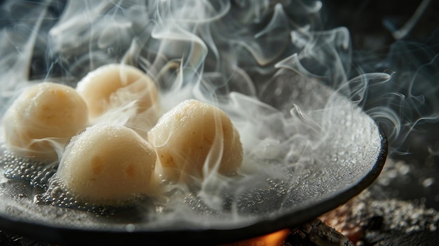 Bake mochi rice cakes on a charcoal grill Moji expanded with smoke studio light