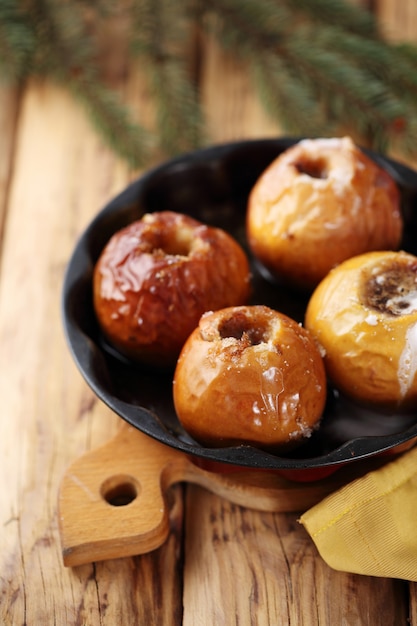 Baked apples with cinnamon. Winter dessert