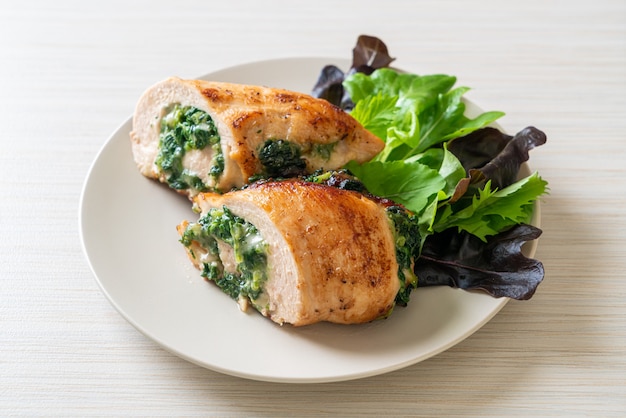 Baked chicken breast stuffed with cheese and spinach