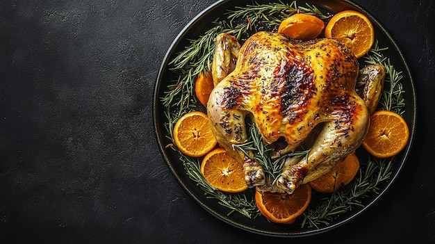 Photo baked chicken with oranges and rosemary