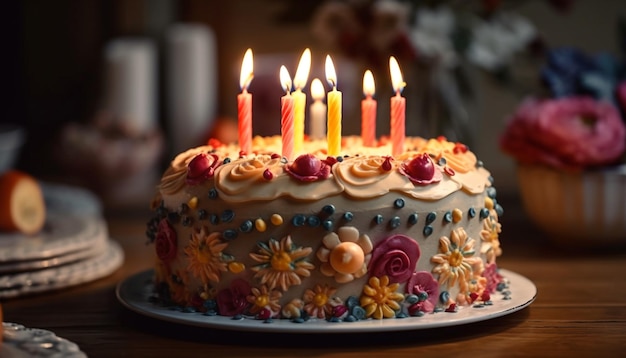 Baked chocolate birthday cake with strawberry icing generated by AI