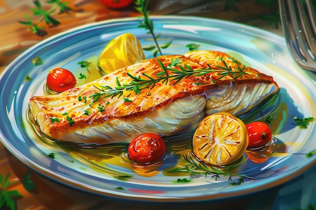 Baked Cod Fish for a Healthy Food Illustration with Omega3 Nutrients