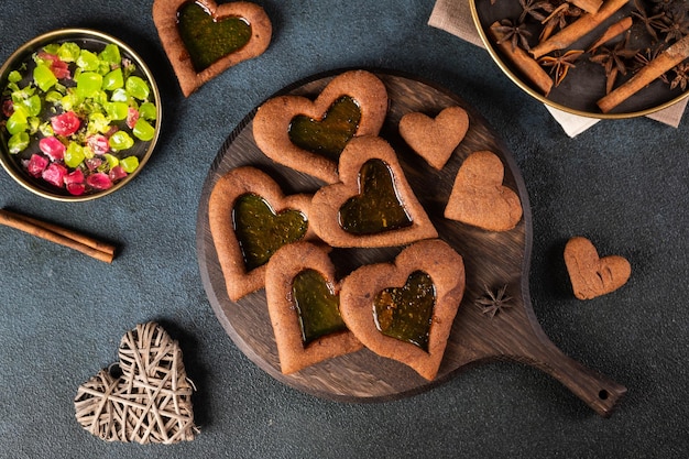 Baked cookieshearts Heart cookies with caramel Valentines day dessert Woman's day dessert Mother day dessert