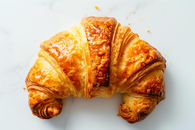 Baked croissant on a white isolated background top view