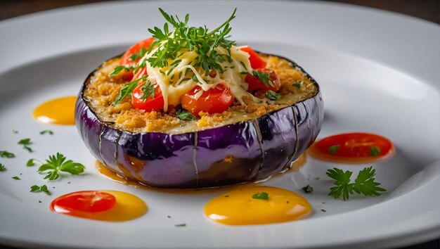 Photo baked eggplant with cheese and tomatoes