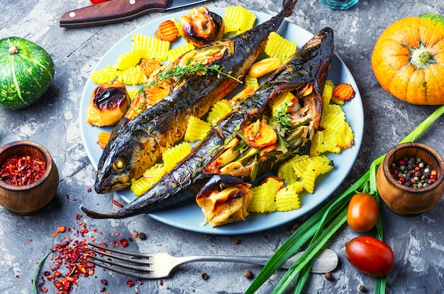 Baked fish with pumpkin filling