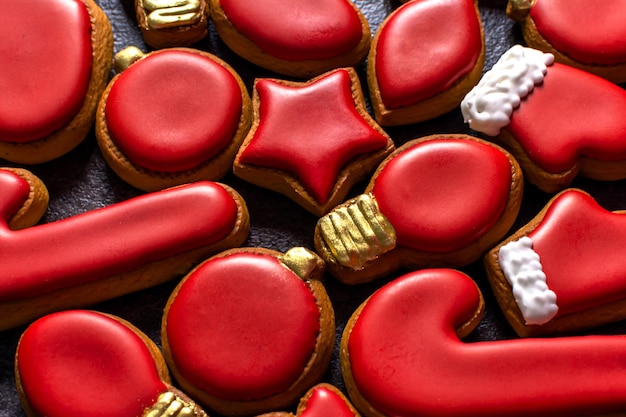 Baked goods christmas cookies close-up herringbone red holiday new year treats sweets