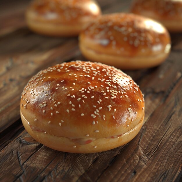 Baked goods staple hamburger buns on wooden tabled