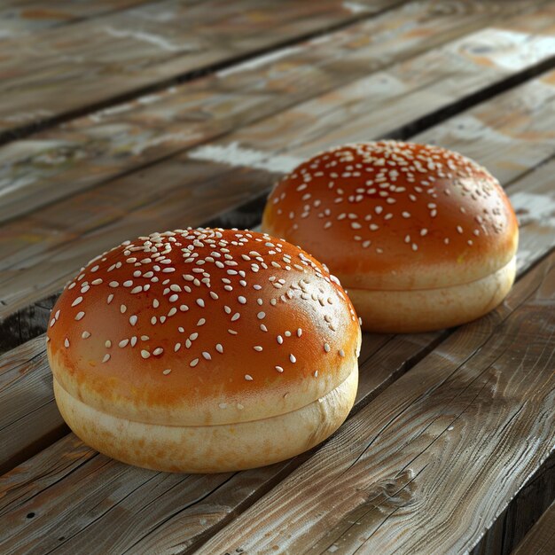 Baked goods staple hamburger buns on wooden tabled