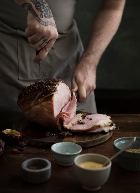 Baked ham food photography recipe idea