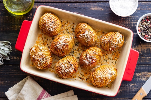 Baked Hasselback potatoes American food Vegetarian food