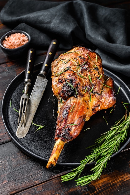 Baked lamb, sheep leg with rosemary