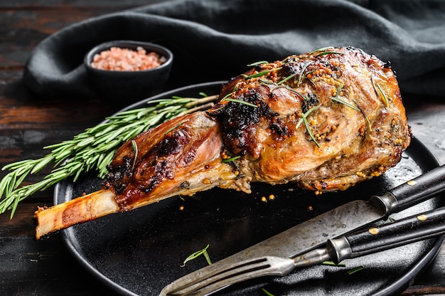 Baked lamb, sheep leg with rosemary