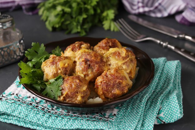 Baked meatballs in a bowl