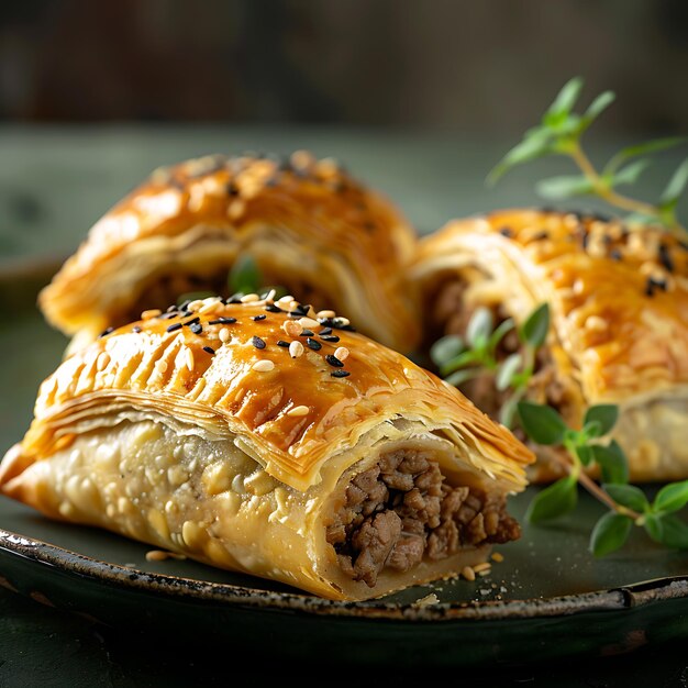 Photo baked pastry borek with minced beef meat