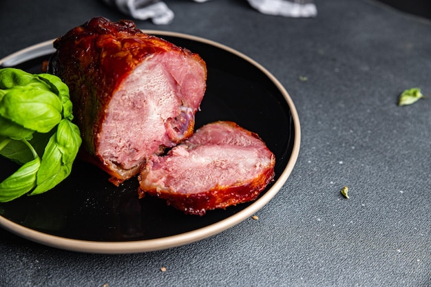 baked pork meat on the bone meal food snack on the table copy space food background rustic top view