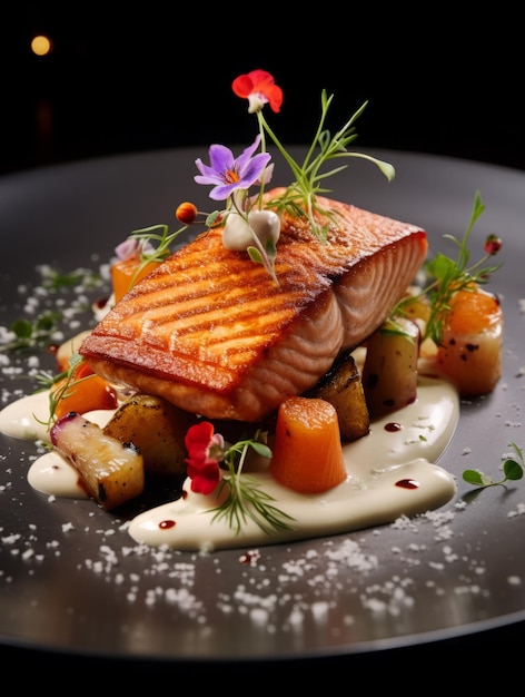 Baked red fish on a restaurant plate