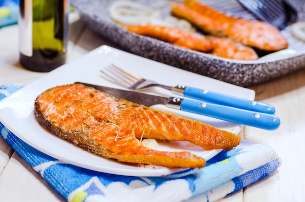 Baked salmon steak