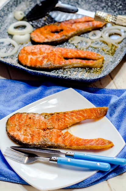 Baked salmon steak