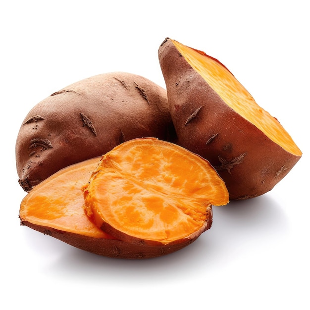 Baked sweet potato on white background