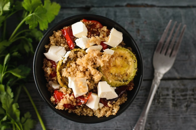 Baked vegetable salad with quinoa and Serbian cheese