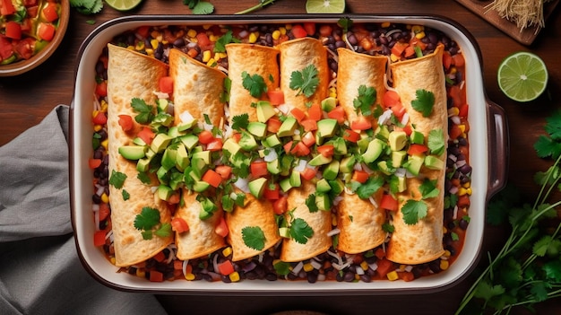 Baked vegetarian enchiladas stuffed with vegetables