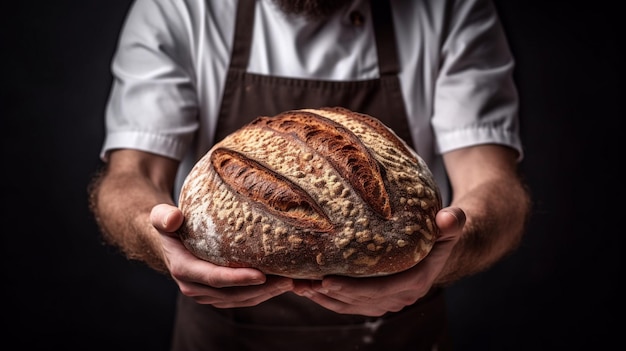 Baker or chef holding fresh made bread