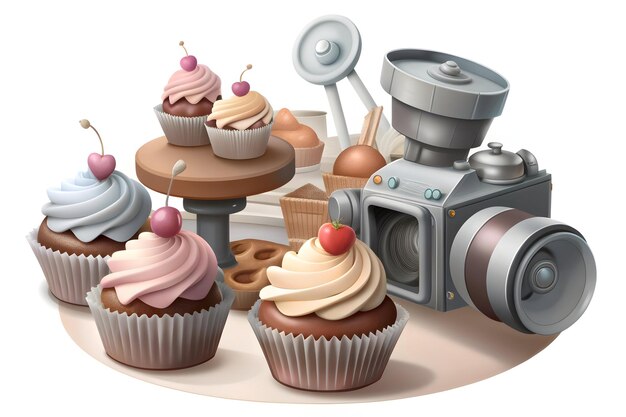 Photo baker frosting glossy cupcakes in a bakery kitchen for world food day party concept closeup shot o