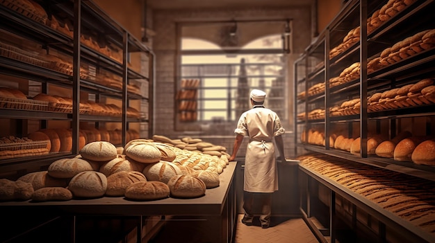 baker with bread in bakery illustration created by generative AI