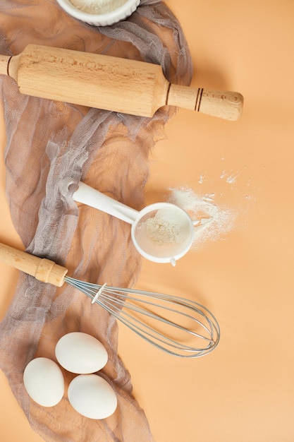 Bakery or cooking frame ingredients kitchen items for pastry