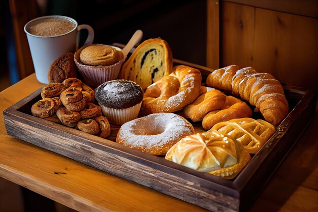 bakery interior with display counters full of scrumptious bread and pastries Shop a patisserie or b