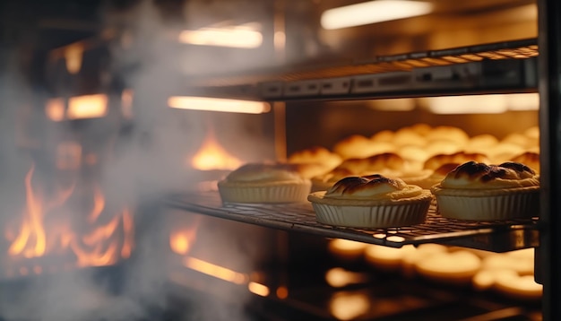 Bakery in the morning hot fresh bread and pastry baking in the old town bakery freshly baked products on shelves and the oven small local business and food production Generative Ai