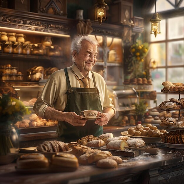 Bakery Owner Delighting in Fresh Pastries