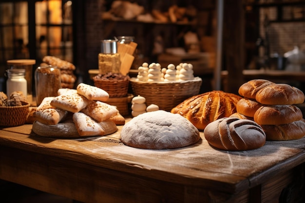 Photo bakery products on the table in the bakery