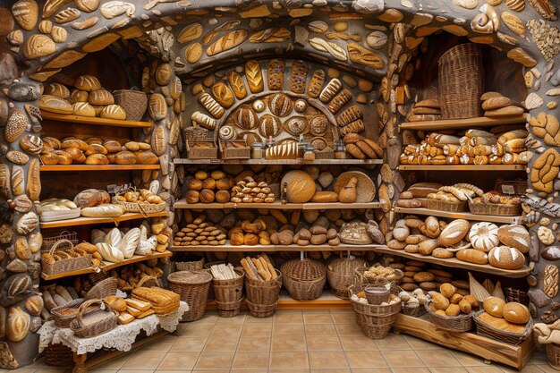 Bakery Shop with Rustic Bread Display