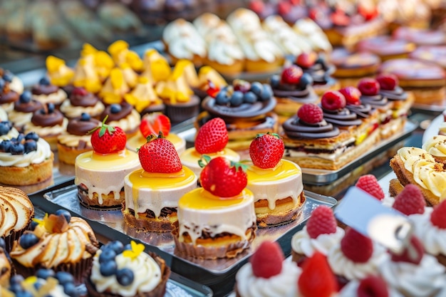 Bakery showcase with bread and pastry products