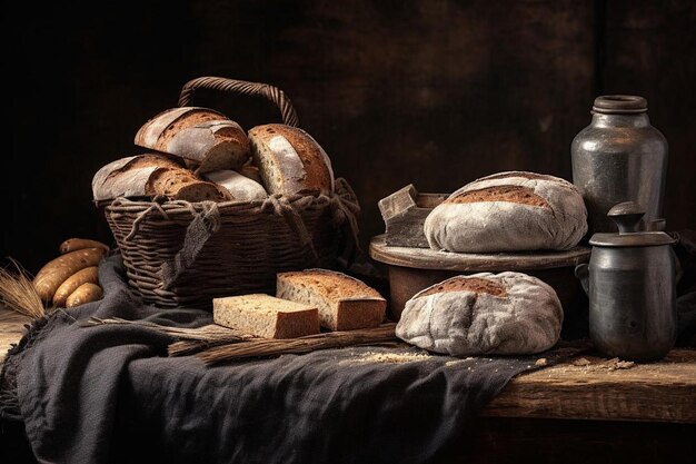 Bakery still life with handmade bread