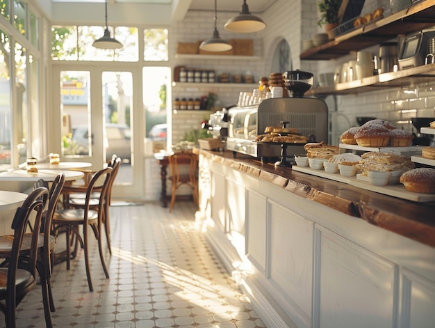 A bakery with a counter full of pastries and cakes