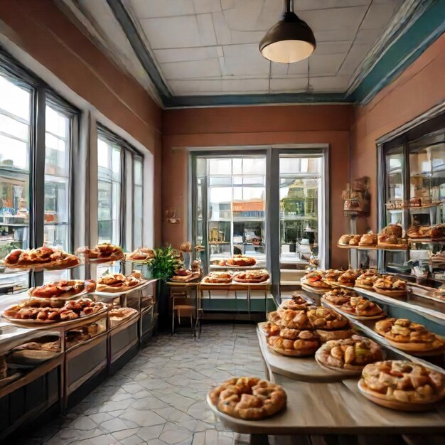 Photo a bakery with many pastries on display in front of a window