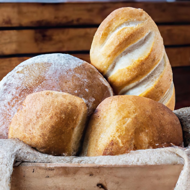 Bakery with various types of freshly baked bread Buns baguette bagel sweet bread and croissant Close up 3D representation