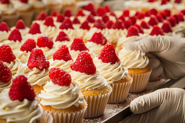 Bakery Worker Decorating Cupcakes