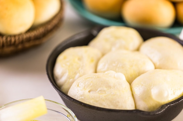 Baking fresh homemade dinner rolls.