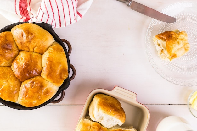 Baking fresh homemade dinner rolls.