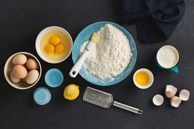 Baking ingredients for cooking muffins