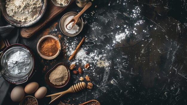 Baking Ingredients on Dark Surface