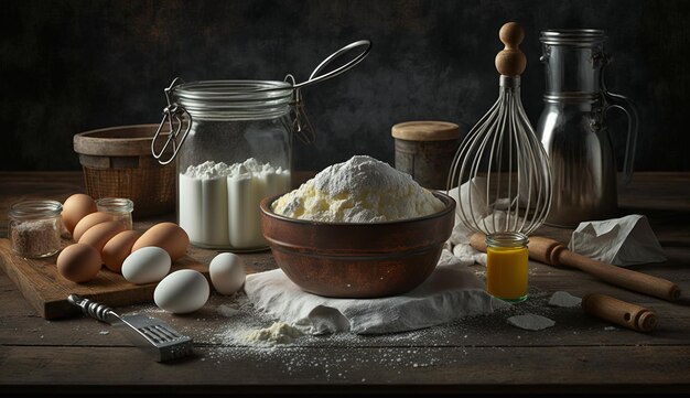 Baking Ingredients Flour Eggs Sugar Butter Generative AI