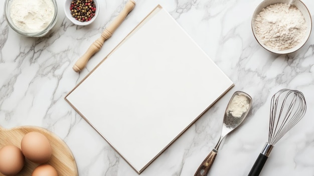 Baking Ingredients and Tools on Marble Surface